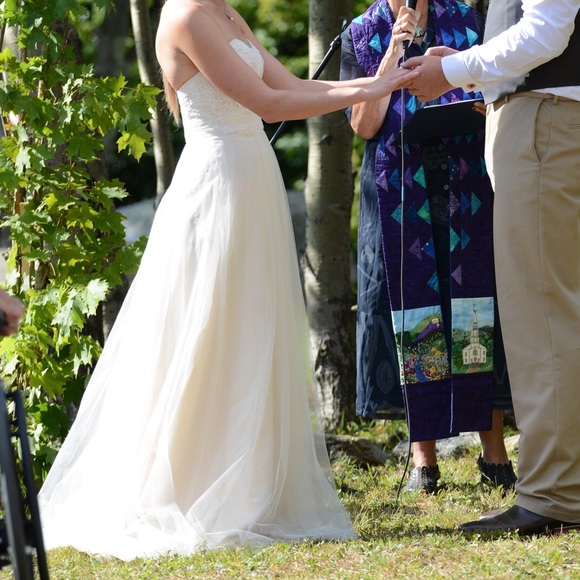 Strapless A-Line Beaded Lace Tulle Wedding Dress - Picture 10 of 13